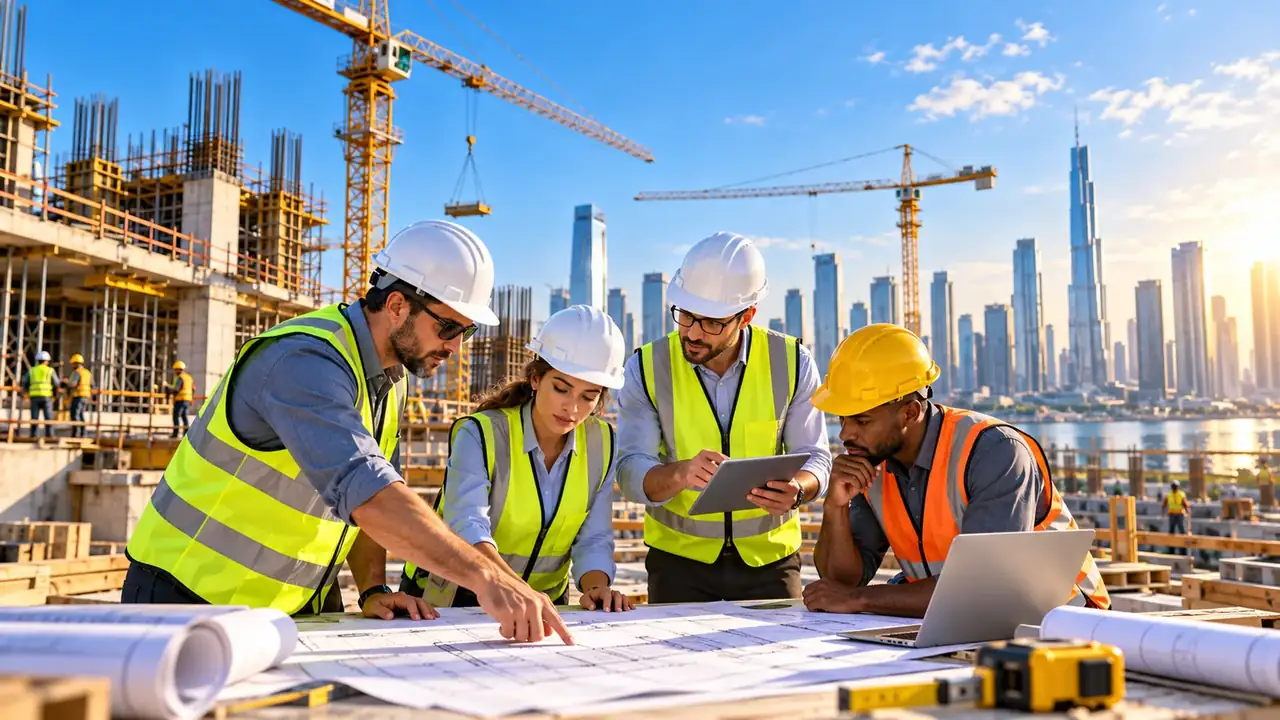 Engineers discussing technical project plans